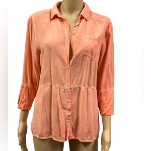 Crosby Rayon Coral Button Up Top 3 Quarter Sleeve Soft Comfort Blouse Womens L